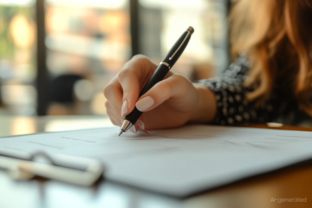 Eine Hand unterzeichnet einen Vertrag